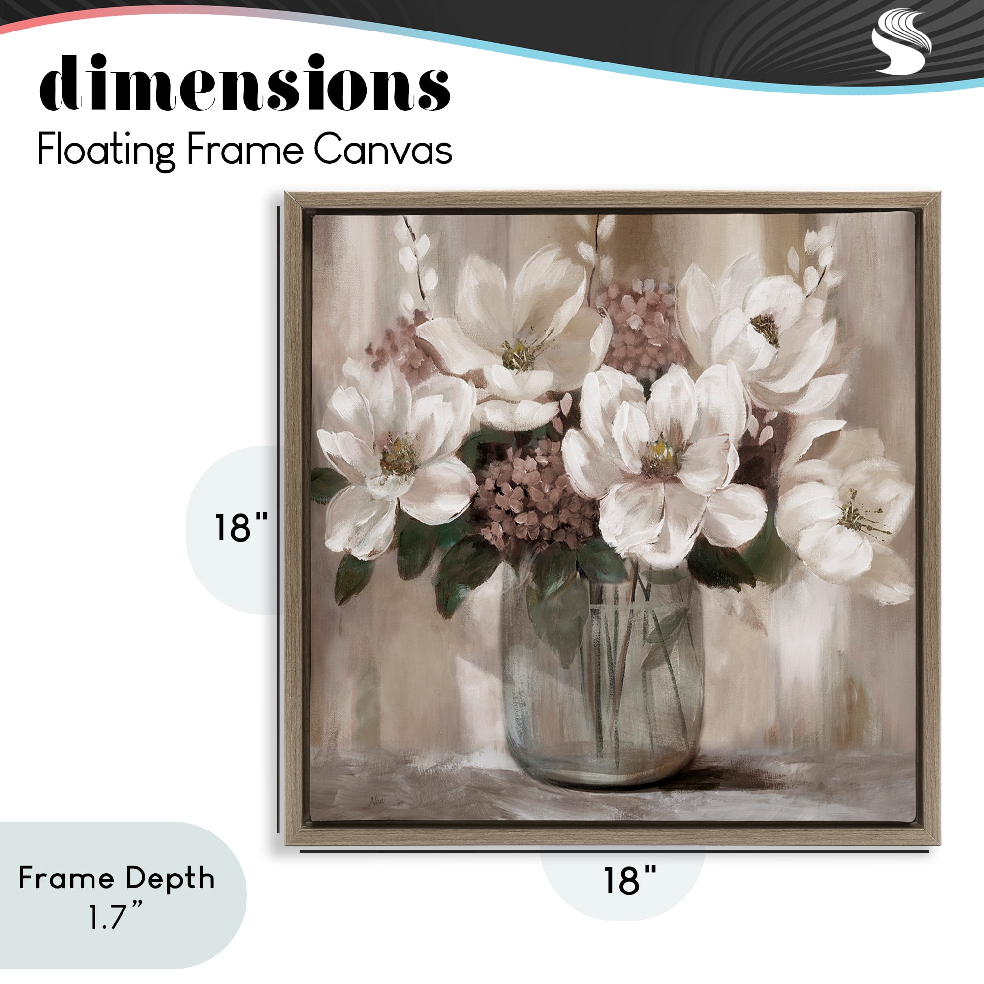 Stupell Industries Ivory Magnolias Vase Brown Framed Floater Canvas Wall Art, design by Nan