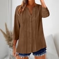 thumbnail image 5 of Endives Womens Tops Cotton Linen Button Down Shirts V Neck Pleated Casual Loose Blouses Roll Up Sleeve Shirt Spring Summer, 5 of 6