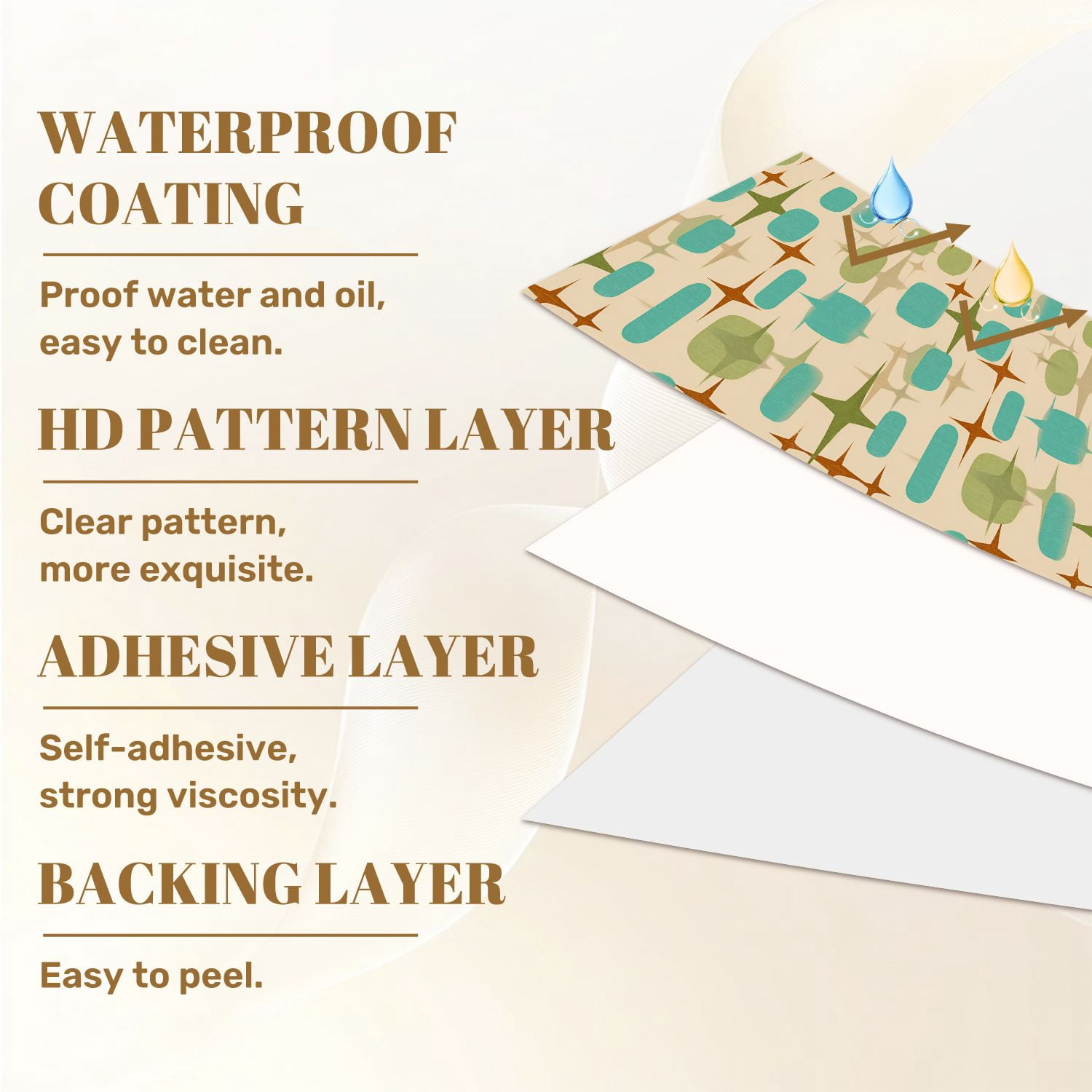 Peel and Stick Wallpaper 23.6in x 9.8ft Retro Abstract Seamless Mid century modern Contact Paper Vinyl Waterproof Self Adhesive Wall Paper for Bedroom Shelf Cabinet Renter Friendly
