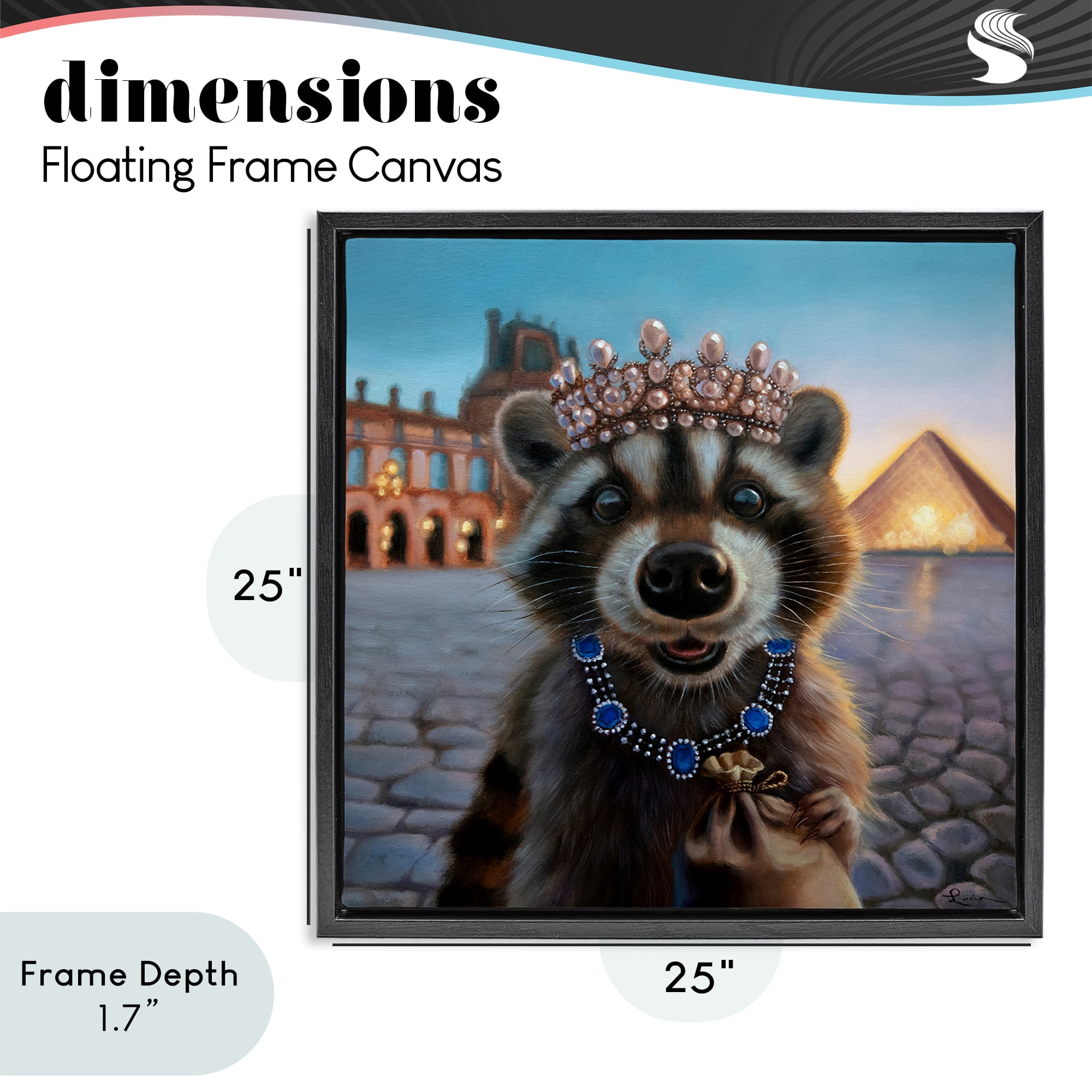 Stupell Industries Louvre Loot Raccoon Black Framed Floater Canvas Wall Art, design by Lucia Heffernan