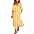 thumbnail image 2 of NTACZA Shirt Dress Fall Dresses for Women Yellow Button Down Striped Cute Side Slit 3/4 Sleeve Maxi Beach Blouson Vacation XXXXL, 2 of 7