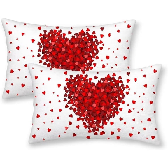 Valentine Pillow Covers 12x20 Inch Set of 2, Red Love Heart Throw Pillows Farmhouse Cotton Valentine''s Day Decorations Gift Cushion Case Decor for Sofa Bedroom Living Room Indoor Outdoor