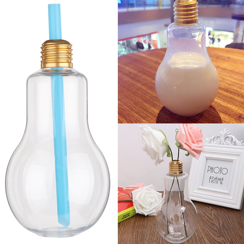 Creative Light Bulb Juice Water Drink Bottle Transparent Cup Decor Vase 500ML 