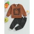 thumbnail image 5 of Elippeo Toddler Boys Fall Outfits 6 12 18 24 Months 3 Years Checkerboard Ghost Print Crew Neck Long Sleeve Sweatshirts and Long Pants 2Pcs Halloween Clothes Set, 5 of 10