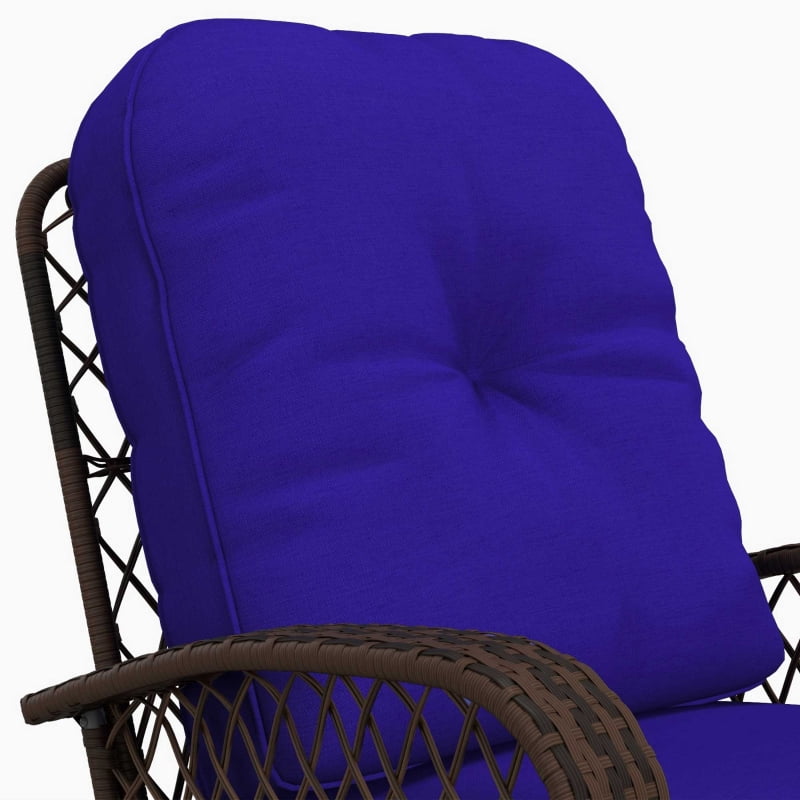 HOQBN Rattan Porch Rocker w/ Plush Cushion, Dark Blue