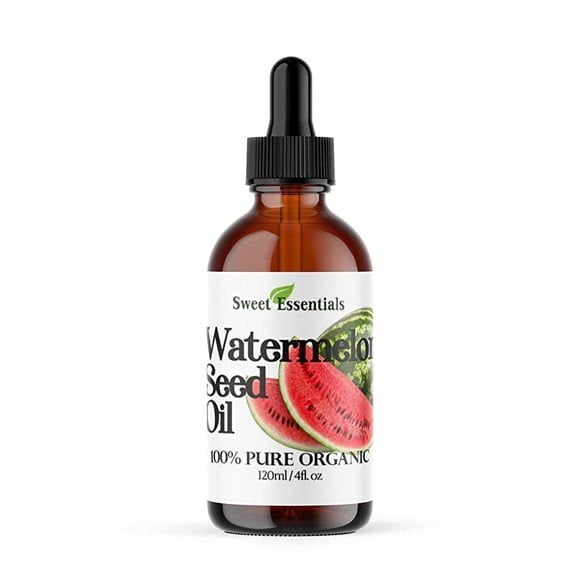100% Organic Watermelon Seed Oil | Imported From Egypt | Various Sizes | 100% Pure | Cold-Pressed | Natural Moisturizer for Skin, Hair and Face | By Sweet Essentials (4 fl oz Glass Bottle)
