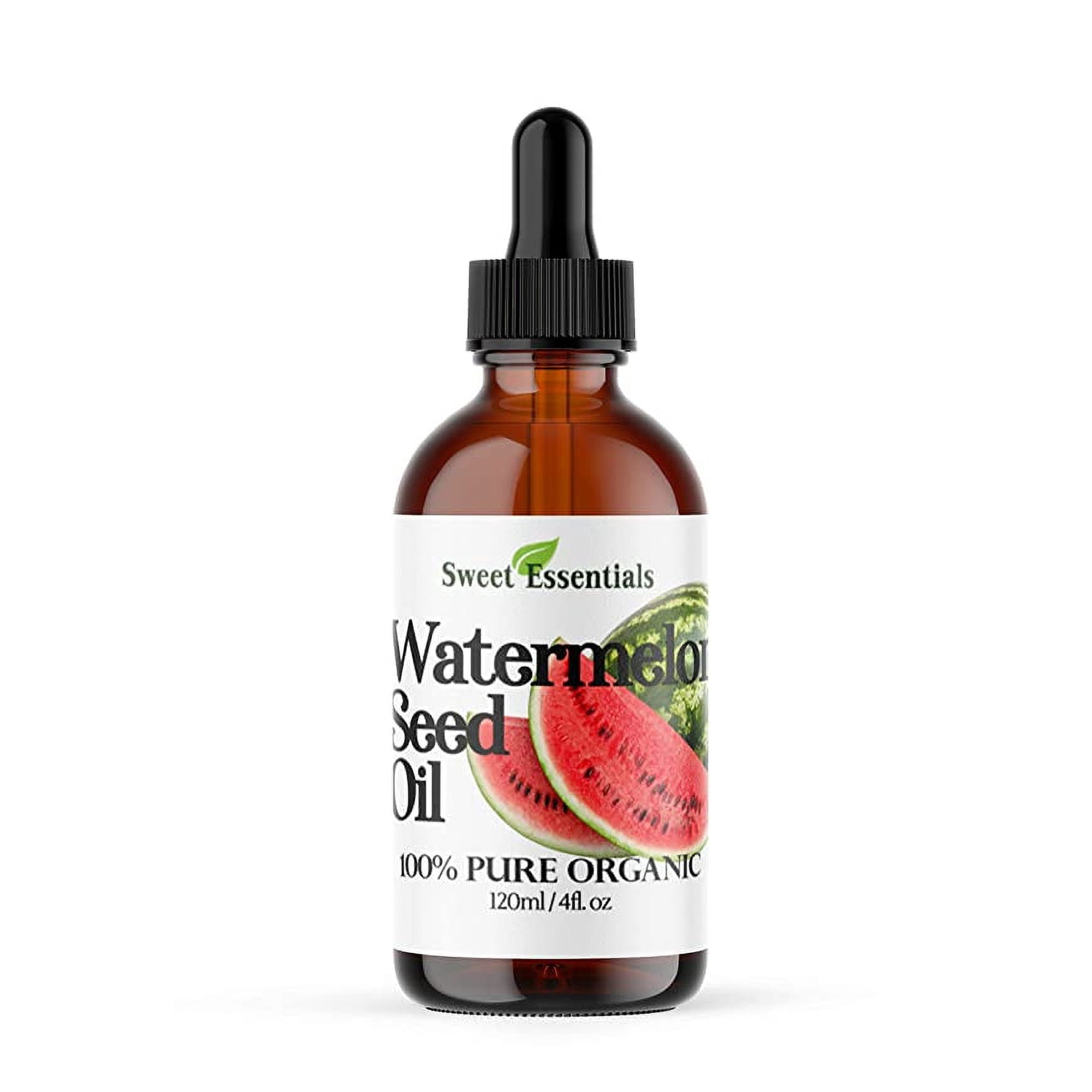 100% Organic Watermelon Seed Oil | Imported From Egypt | Various Sizes | 100% Pure | Cold-Pressed | Natural Moisturizer for Skin, Hair and Face | By Sweet Essentials (4 fl oz Glass Bottle)