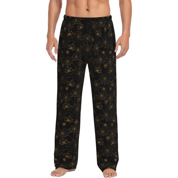 Fotbe Gold Spiders And Cobwebs Men's Classic Pajama Pants with Elastic Waist and Drawstring Pockets,Pajama Pants Mens Lounge Pants Super Soft-Small