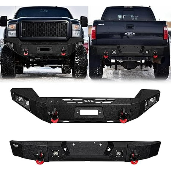 TIOYAR For 2011-2012-2013-2014-2015-2016 Ford F250/F350/F450/F550 Steel Front and Rear Bumper With Winch Plate&Square Lights (Black Texture)
