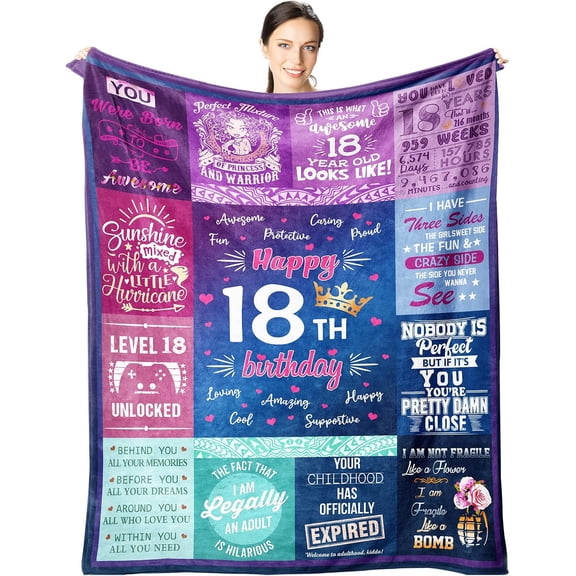 18th Birthday Gifts for Girls - Gifts for 18 Year Old Teen Girl Decorations 60"x50" Blankets - Presents for Daughter Bestie Sister- 18 Yr Birthday Gift Ideas - 18th Bday Decor