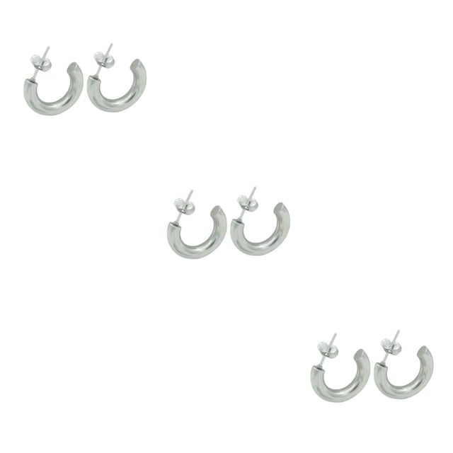 Transemion Women Earrings Exquisite Jewelry Adornment Rounded Ladies Piercing Ear Hoops Ears Studs Fashion Decor Accessory Silver 3Set