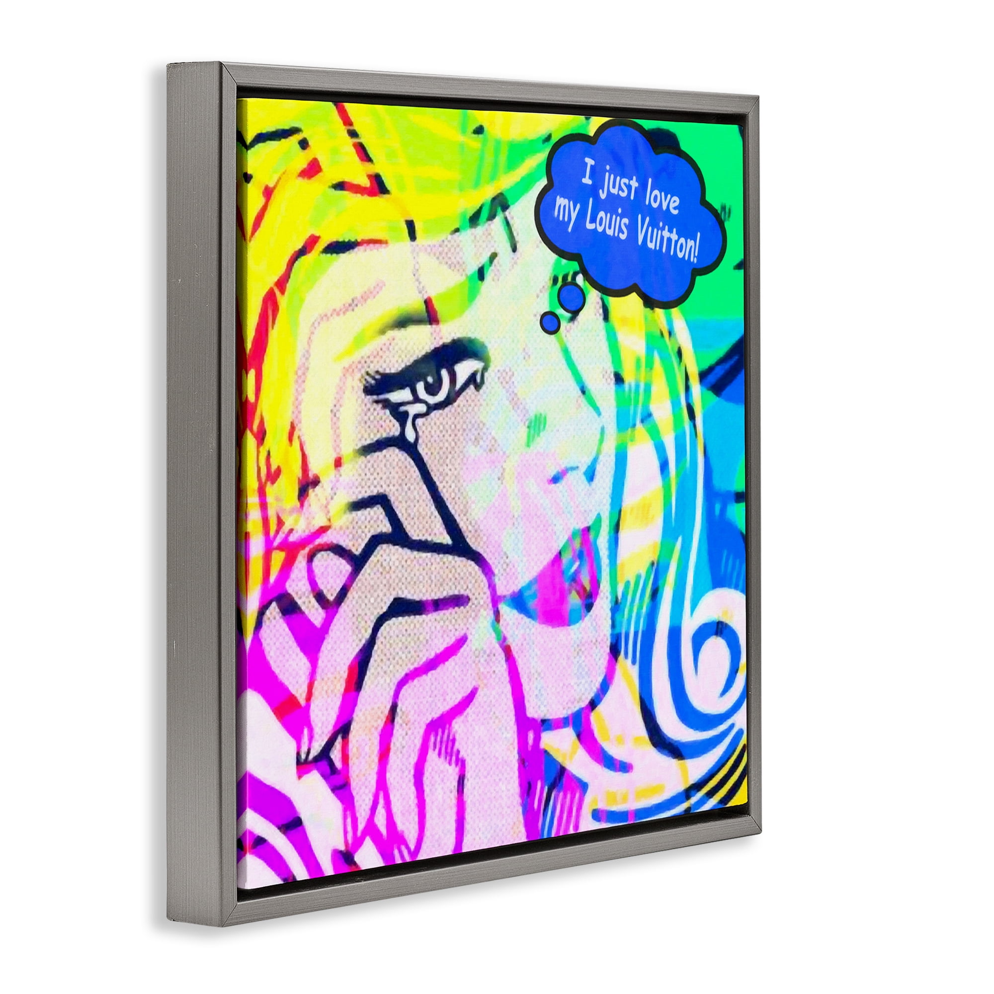 Stupell Industries Pop Comic Style Glam Abstract Painting Gray Floater Framed Canvas Art Print Wall Art, 25 x 25
