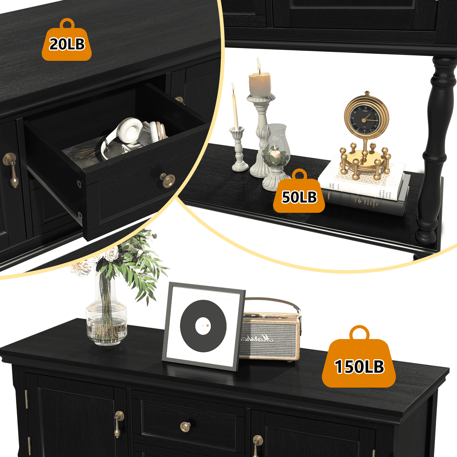 CBJCBJ 42" Farmhouse Console Table , 2 Drawer Narrow Long Entryway Table with Open Storage Shelf , for Living Room, Black