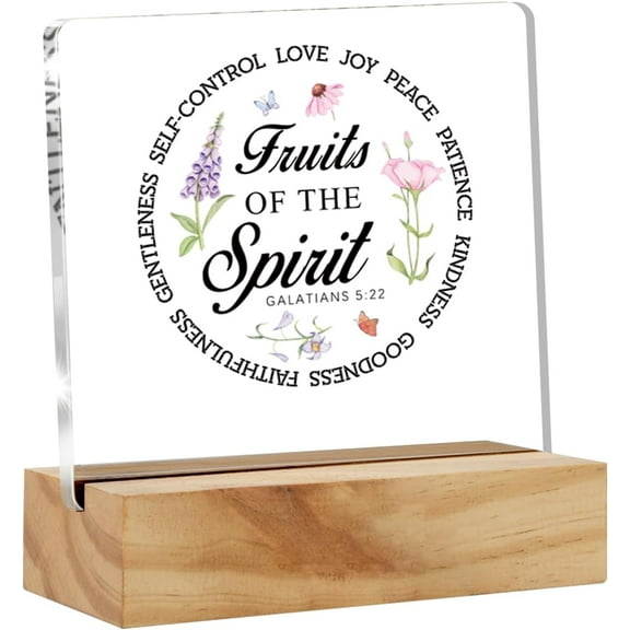 Inspirational Christian Gifts for Women Her, Motivational Gifts Fruits of the Spirit Bible Verse Clear Desk Sign Floral Galatians 5:22 Scriptures Acrylic Sign 4x4 Inch