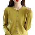 thumbnail image 2 of Yellow Womens Tops Womens Basic Crew Neck Long Sleeve Button Down Cardigan Going Out Tops for Women, 2 of 5