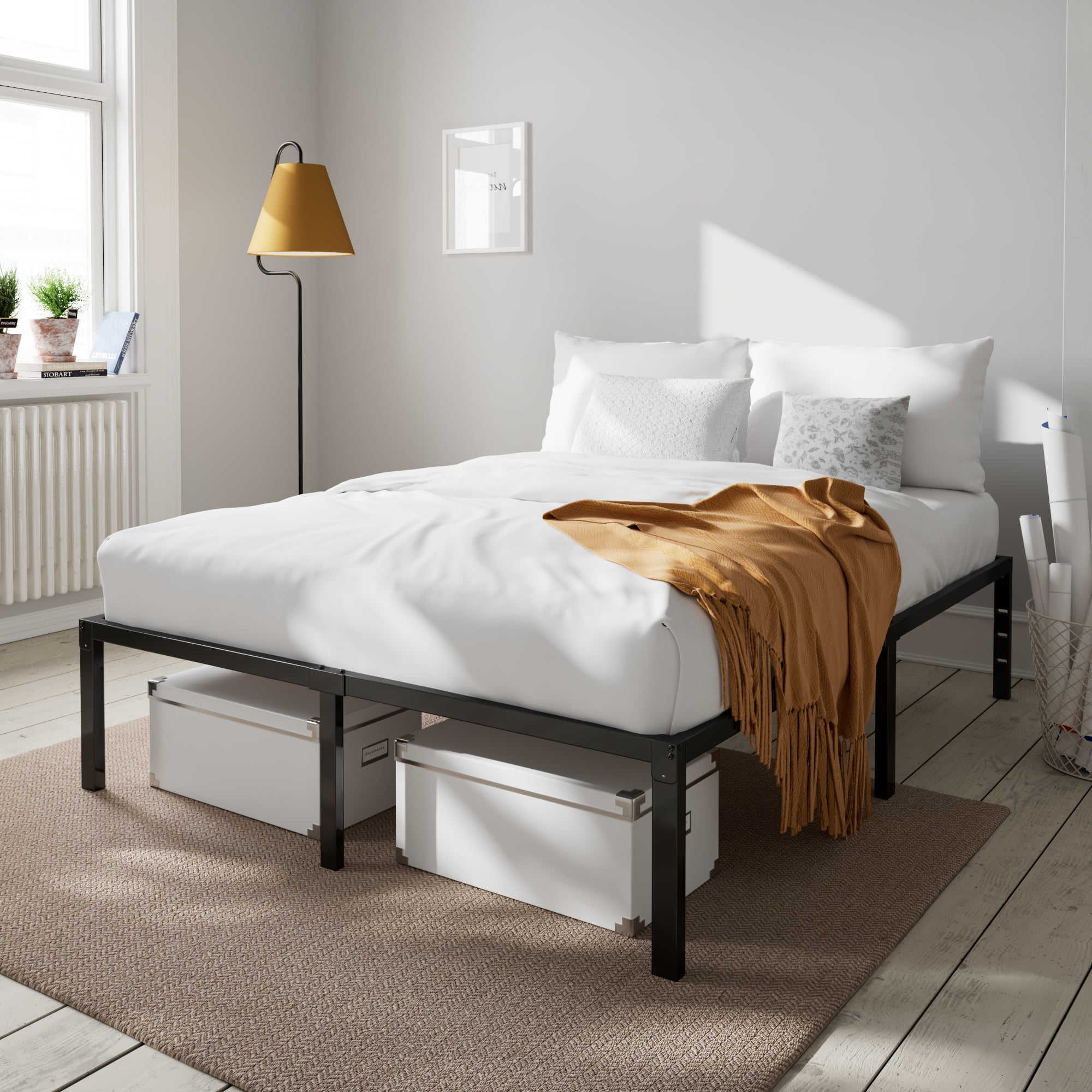Amolife Heavy Duty Queen Size 14'' Metal Platform Bed Frame with Ample Under-bed Storage Space, Black