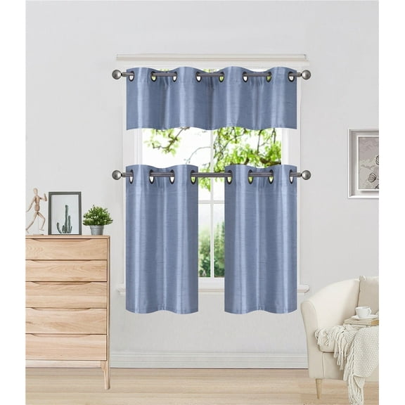 K7 Contemporary Slate Blue Solid Print Grommet Blackout Curtain Sets, 28” x 24” (2 Panels)