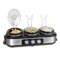 thumbnail image 1 of HomeCraft HCTSC15SS Buffet de olla de cocción lenta ovalada de 3 estaciones de acero inoxidable de 1,5 cuartos, con tapa y soporte para cuchara, control de calor ajustable, perfecto para fiestas, vaca, 1 of 5