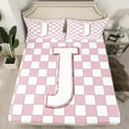 thumbnail image 2 of Castle Fairy Glitter Alphabet J Girl 3pcs Twin Sheet Sets,Geometric Grid Twin Fitted Sheet,Pink White Breathable Flat Sheet,Ultra Soft Home Decor, 2 of 7