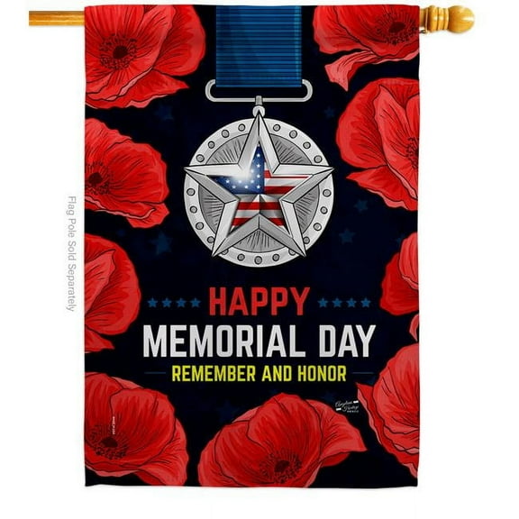 Angeleno Heritage H137497-BO 28 x 40 in. Honor Our Hero American Memorial Day Vertical House Flag with Double-Sided Decorative Banner Garden Yard Gift