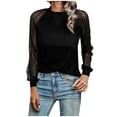 thumbnail image 2 of AXXD Black Basic Work Shirts for Women Summer 2024 Trendy Round-Neck Long Sleeve Casual T-shirt Top Solid Blouse, 2 of 6