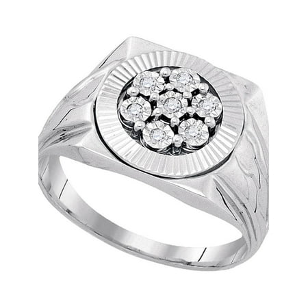 Sterling Silver Mens Round Diamond Flower Cluster Illusion-set Ring 1/10 Cttw
