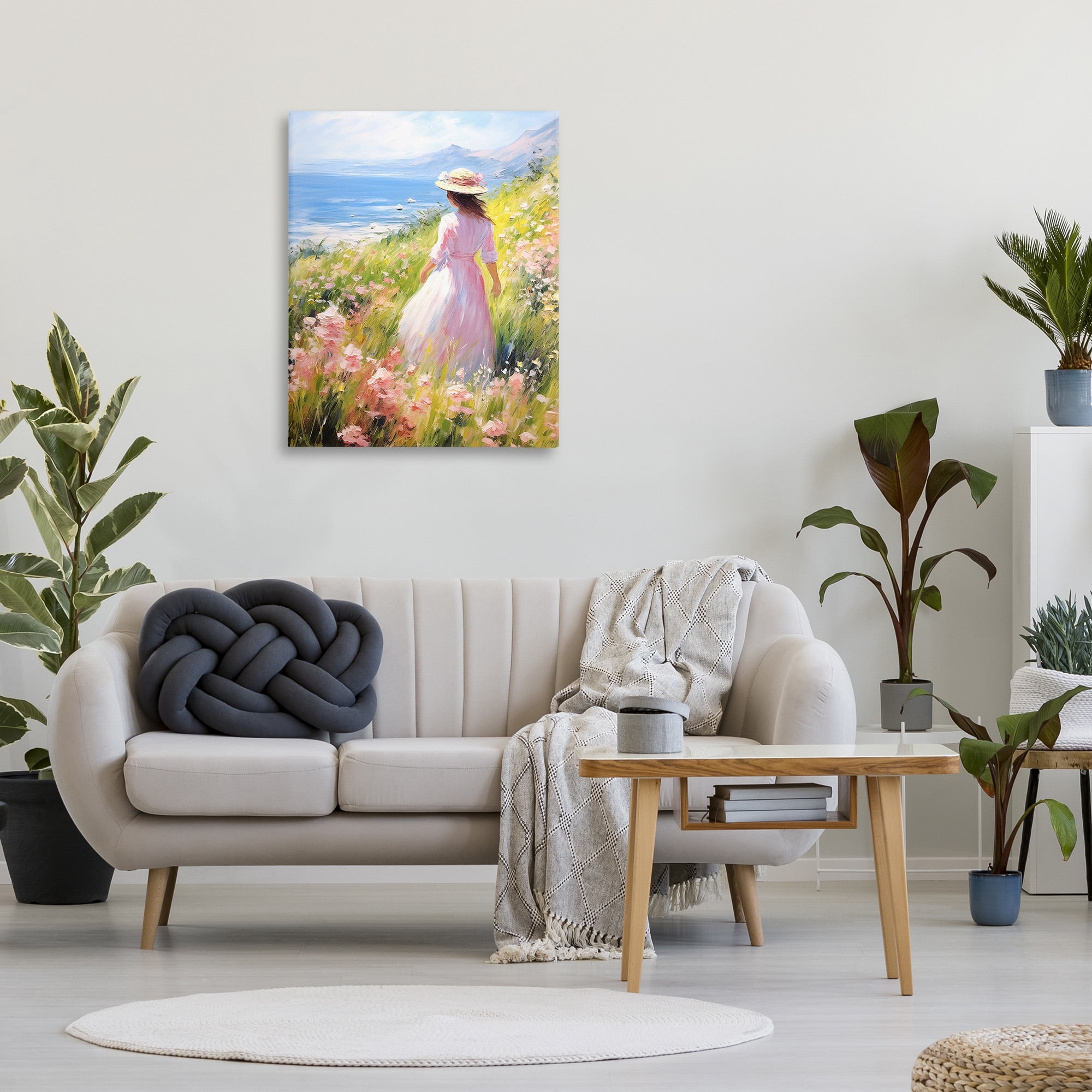 Stupell Industries Woman & Scenic Beach Landscape Painting Gallery Wrapped Canvas Art Print Wall Art, 30 x 40