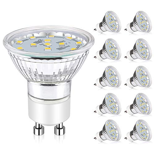 Ascher GU10 LED Light Bulbs, 50W Halogen Bulbs Equivalent, 4W, 400 Lumens, Non-Dimmable, 5000K Daylight White,120° Beam Angle, LED Bulbs for Recessed Track Lighting, Base, Pack of 10 Walmart.com