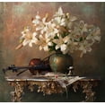 thumbnail image 2 of Morozov, Andrey 27x26 Black Ornate Wood Framed with Double Matting Museum Art Print Titled - Still Life With Violin And Lilies, 2 of 4
