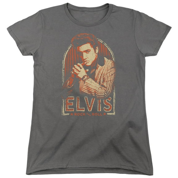 Trevco ELV865-WT-5 Elvis Presley & Stripes Short Sleeve Womens T-Shirt, Charcoal - 2X