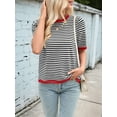 thumbnail image 4 of Womens Tops Casual Summer Crewneck Short Sleeve Striped Color Block Knit High Low Trendy Pullover Sweaters Black & Red XL, 4 of 9