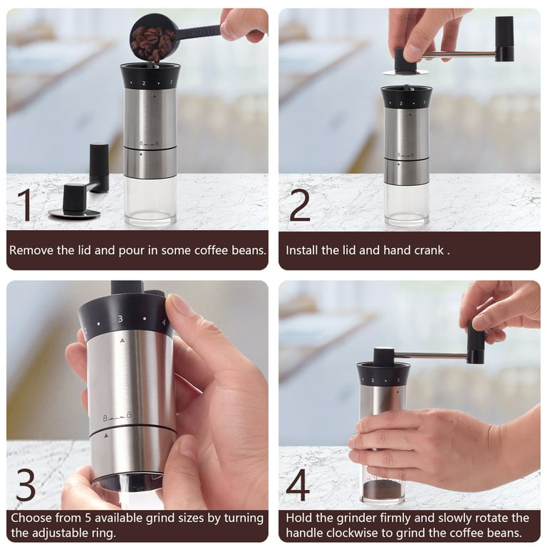 Manual Coffee Grinder with Adjustable Bean Grind Size - Hand Coffee Grinder  with Hand Crank Mill - Ideal for Fresh Espresso at Home, in The Office, or