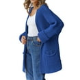 thumbnail image 2 of Women'S Long Sleeve Sweaters Coat Loose Knit Cable Open Front Cardigan Sweater Outerwear Coat with Pockets Blue S, 2 of 9