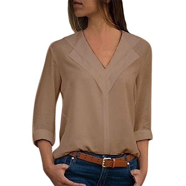 Anself Blusas Mujer De Moda 2019 Moda Mujer Tie-Back Blusa Cuello En V-Rojo  Moda rocic.com