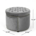 thumbnail image 3 of Leavitt Luxurious Emerald Velvet Round Ottoman with Studded Rim, Grey, 3 of 6