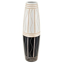 Curvy Weave Two-Toned Black and White 14-inch Mango Tree Wood Vase