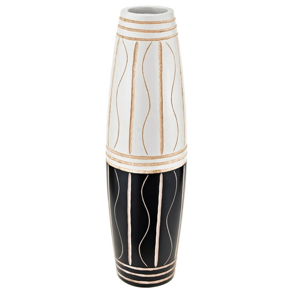 Curvy Weave Two-Toned Black and White 14-inch Mango Tree Wood Vase