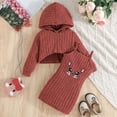 thumbnail image 2 of Ulitacool Girls Fall Outfits Long Sleeve Cat Themed Knit Hooded Top And Dress Outfit Cozy Winter Fall Wardrobe Classic Basic Playsuit red 2-3 Years, 2 of 9