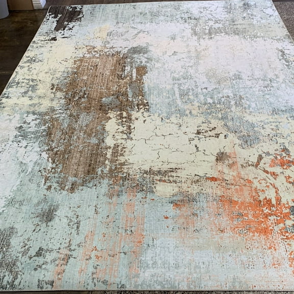 Orange Brown Beige Vintage Rusty Print Style 7'6" x 10'3" Area Rug/ Carpet by Makymo