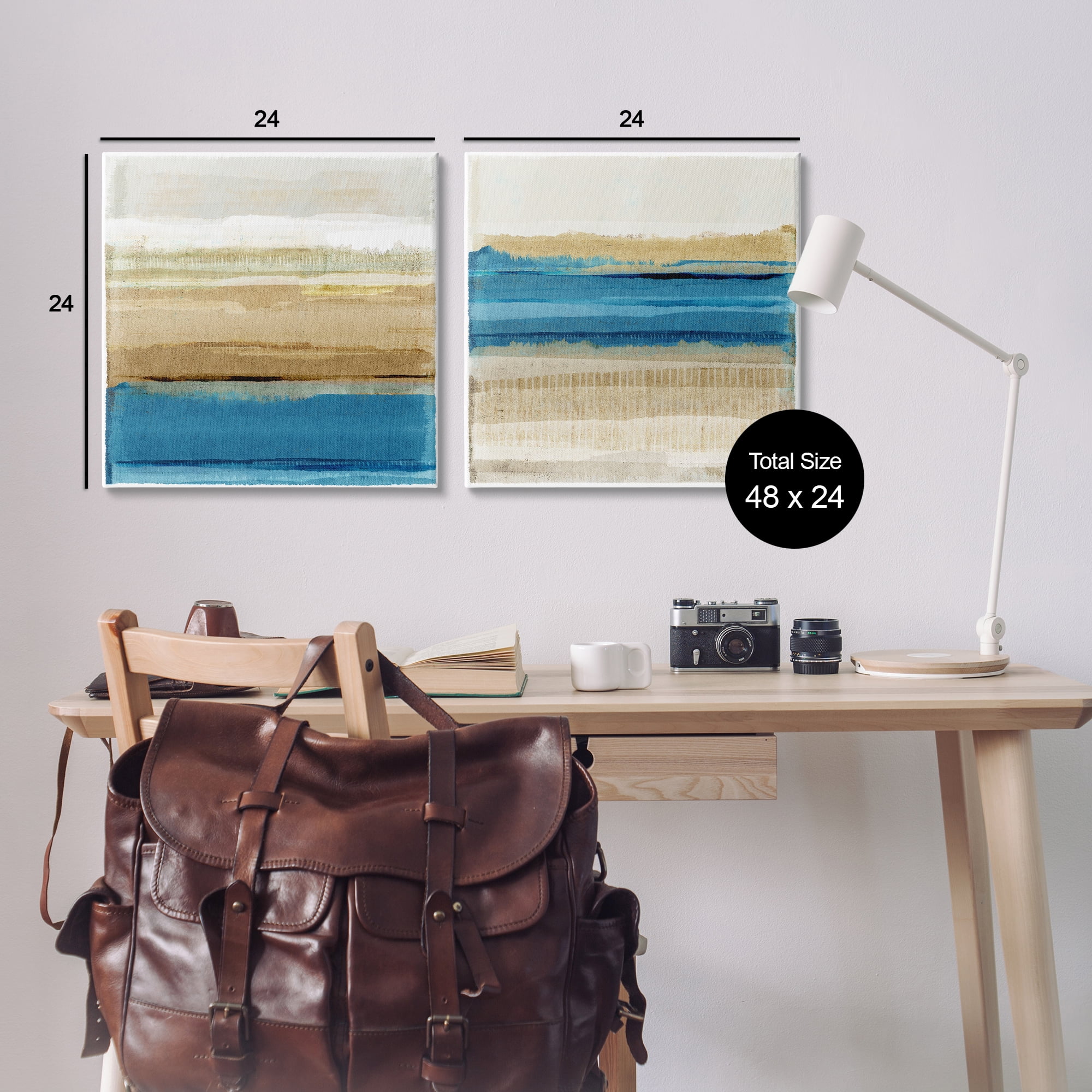 Stupell Industries Blue Gold Daze Striped Abstract Abstract Painting Wrapped Canvas Art Print Wall Art, 24 x 24, Set of 2