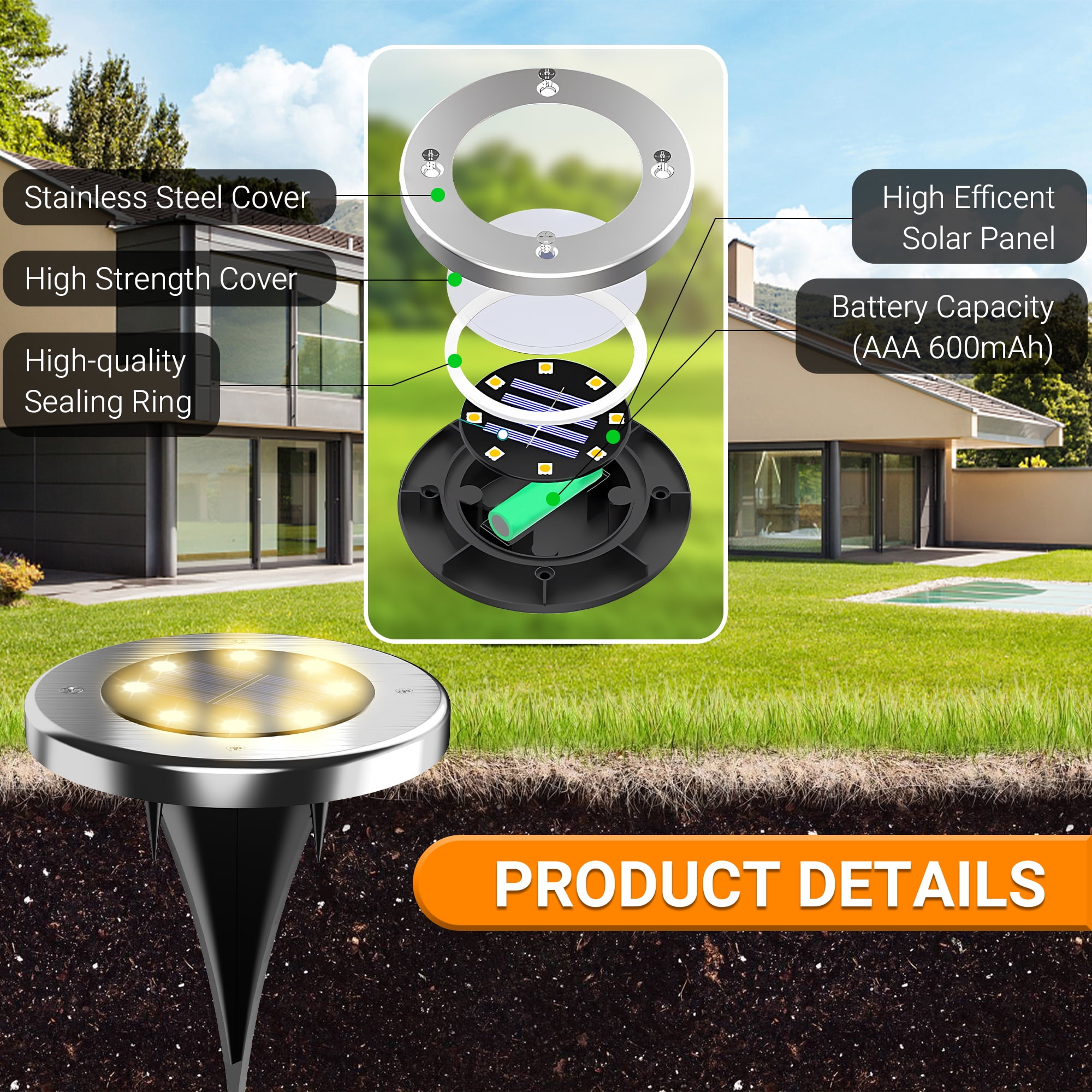 DAYBETTER 12 pack Solar Ground Lights,8 LED Disk Light for Driveway Walkway Pathway Outside Lihgting