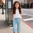 thumbnail image 2 of Baby Girl Pants Kids Summer Plaid Drawstring Capri Trousers Side Pockets Playwear Blue 9-10 Years, 2 of 6