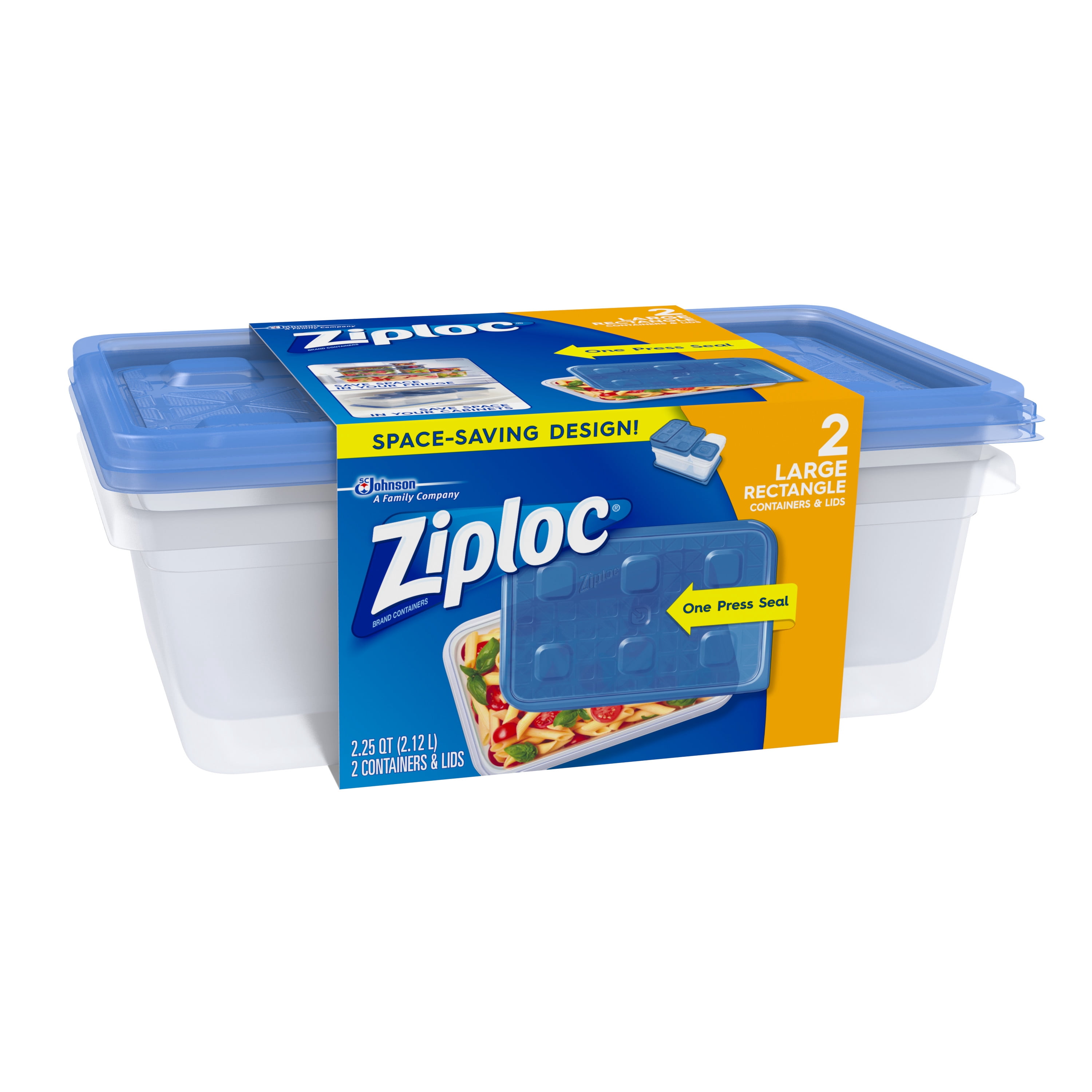 Ziploc® Brand, Food Storage Containers with Lids, Smart Snap Technology, Large Rectangle, 2 ct