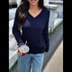 thumbnail image 5 of Suéter de Punto de Larga para Mujer, Jersey Ajustado con Cuello en V, Ropa Informal de Negocios para Otoño Azul Marino L, 5 of 7