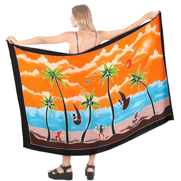 HAPPY BAY Women's Beachwear Summer Beach Wrap Bikini Wraps Sarong Swimwear Swim Cover up Skirt Bathing suit Swimsuit Pareo Coverups for Women One Size Flame, Palm Tree