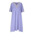 thumbnail image 5 of Summer Dress Saving! Dresses for Women Summer New Solid Short-sleeved Lace V-neck Waistline Hem Dress Purple L, 5 of 5