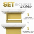 thumbnail image 2 of Double Shelf Toilet Paper Holder with Natural Marble Shelf, Screw Wall Mounted, Tissue Roll Holder for Bathroom Gold, 2 of 5