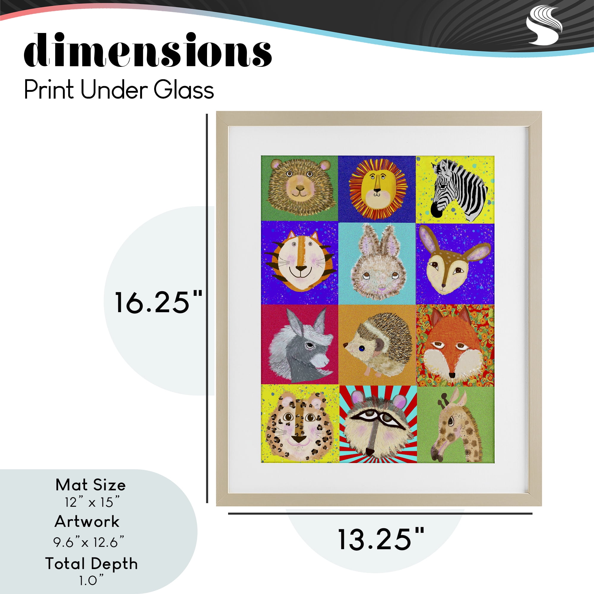 Furry Faces Animals Birch Framed Print Under Glass, design by Lynnda Rakos