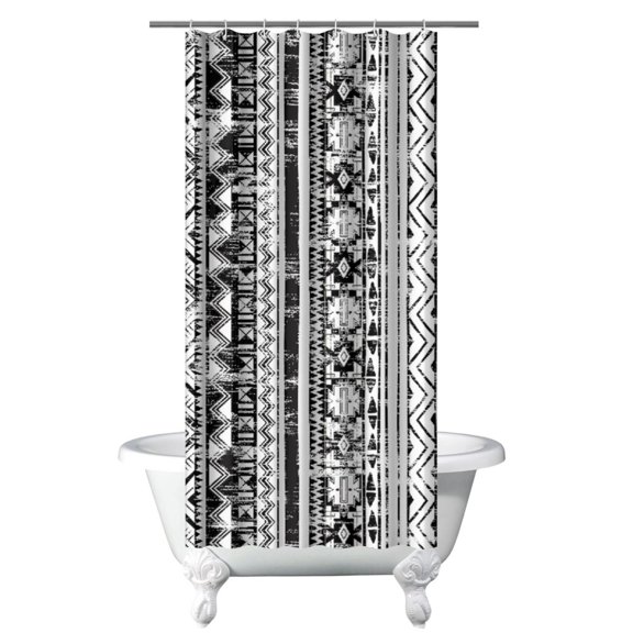 Small Stall Narrow Shower Curtain 36"W x 72"L – Tropical Bohemian Leaves, Mid-Century Abstract Boho Botanical Bathroom Decor, Vintage Floral Palm Leaf Pattern, Rustic Tribal Folk Style