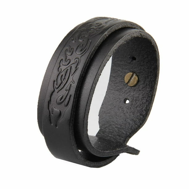 Pulsera ancha de cuero multicapa con diseño punk para hombre y mujer Negro
